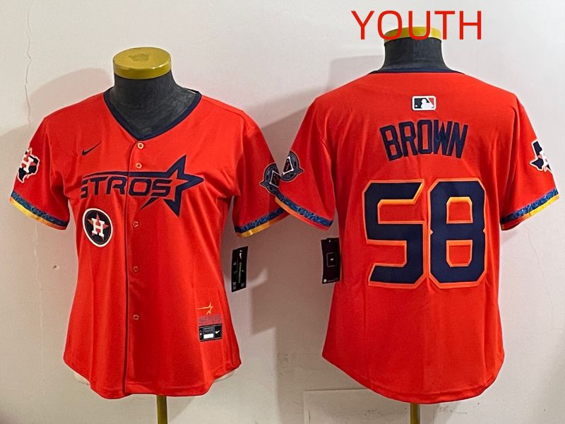 Youth Houston Astros #58 Brown Orange Fourth generation Joint Name 2025 Nike MLB Jersey style 7->youth mlb jersey->Youth Jersey